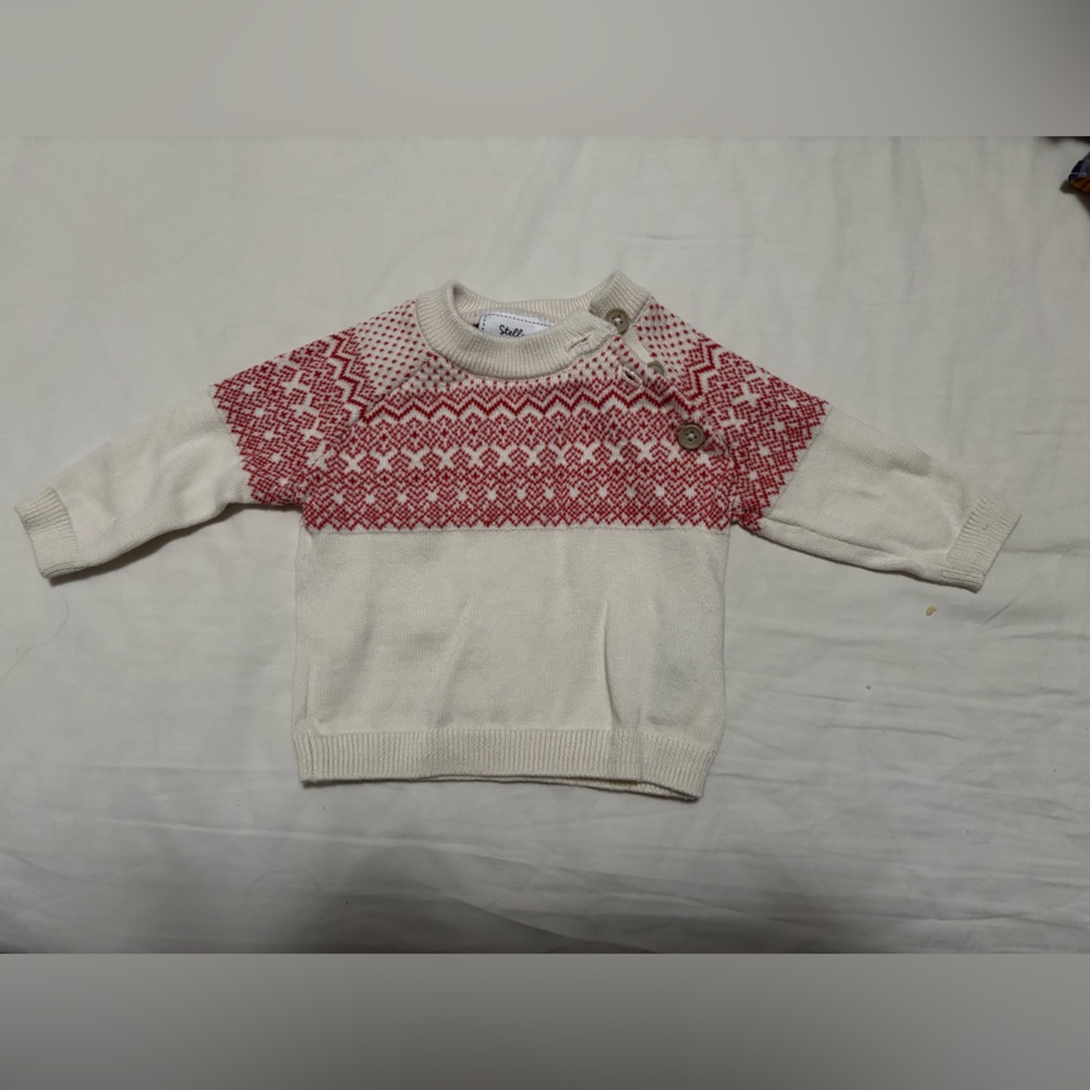 Stellou & Friends Cozy Cream and Red Kids Sweater